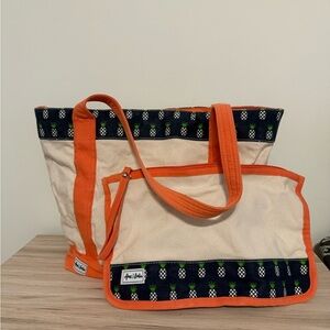 Ame & Lulu Bag Tote Wet Pouch Shopping Canvas Beach Coral Navy Beige Pineapples